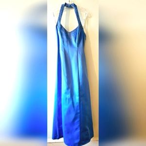 Blue Halter Prom Gown, Lace-up Back, White Underskirt, Size 9/10 by Morgan&Co